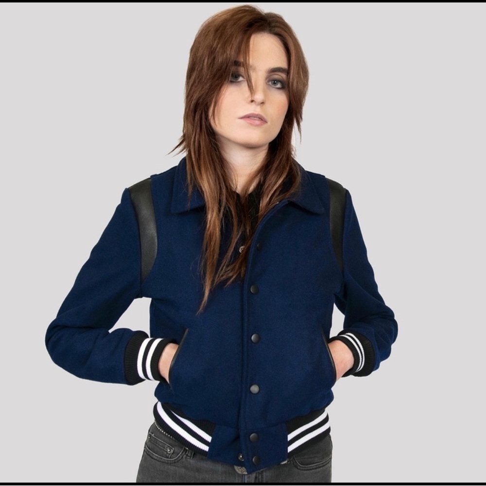 Straight to Hell Jet Bomber jacket in Navy XS